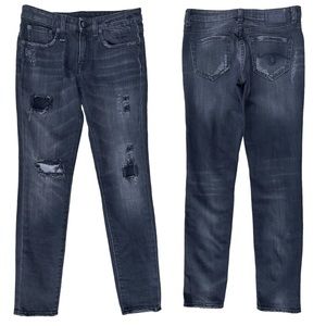 R13 Allison Crop Shredded Black Japanese Denim Faded Black Skinny Jeans Size 26